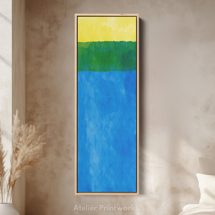 Abstract Horizon Blue and Yellow Vertical Framed Canvas Wall Art for Bedroom or Living Room