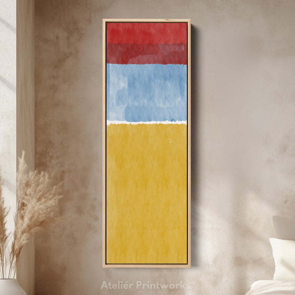 Modern Color Block Red and Yellow Vertical Framed Canvas Wall Art for Office or Hallway