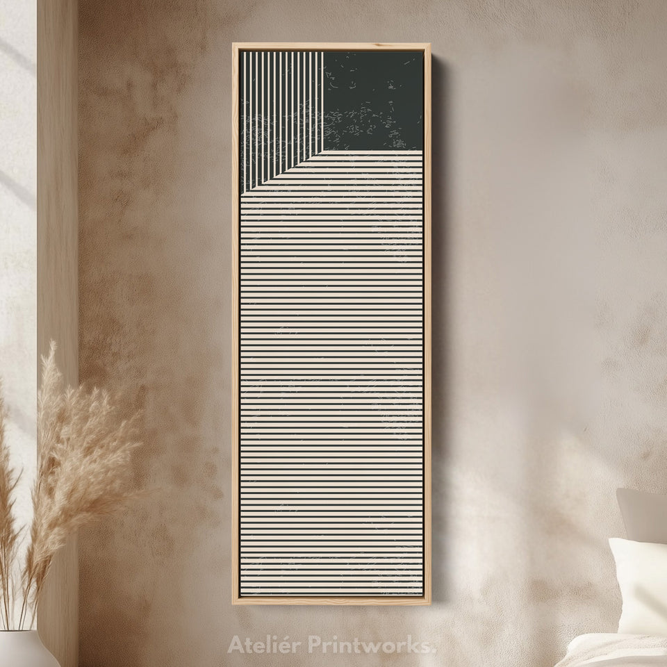Abstract Striped Corner Vertical Framed Canvas Wall Art for Bedroom or Office