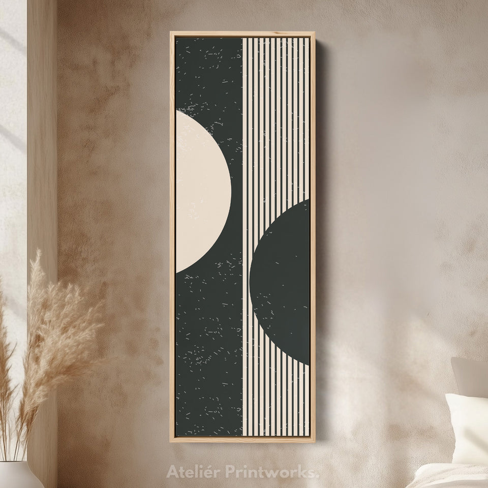 Split Circle Minimalist Vertical Framed Canvas Wall Art for Hallway or Office