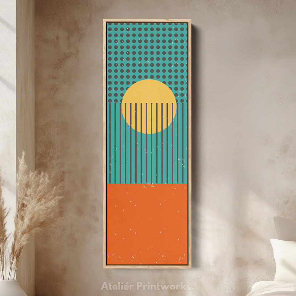 Retro Waves Sun Vertical Framed Canvas Wall Art for Living Room or Office