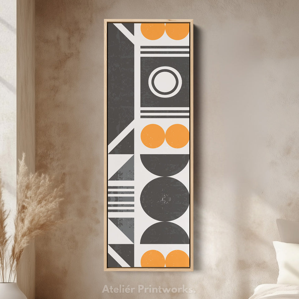 Retro Geometric Circles Vertical Framed Canvas Wall Art for Living Room or Hallway