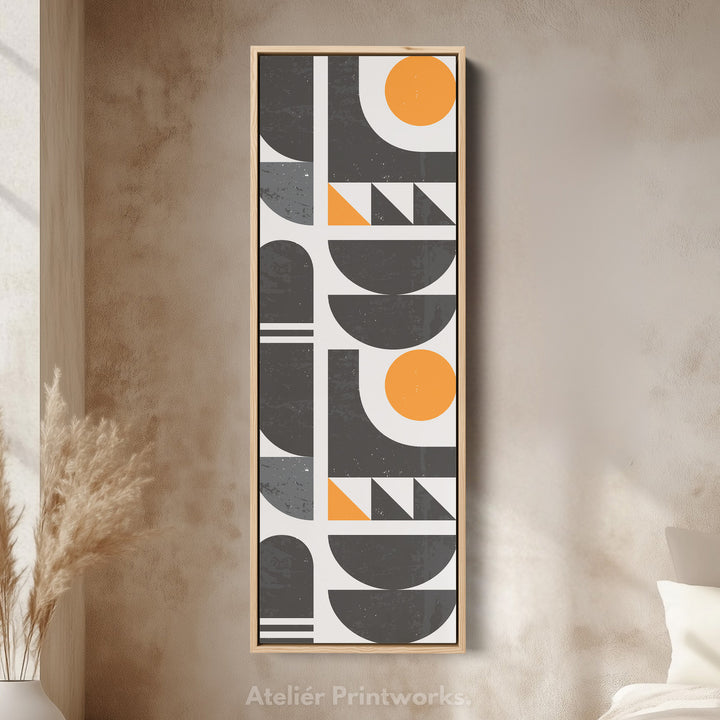 Modern Geometric Sun Vertical Framed Canvas Wall Art for Office or Studio