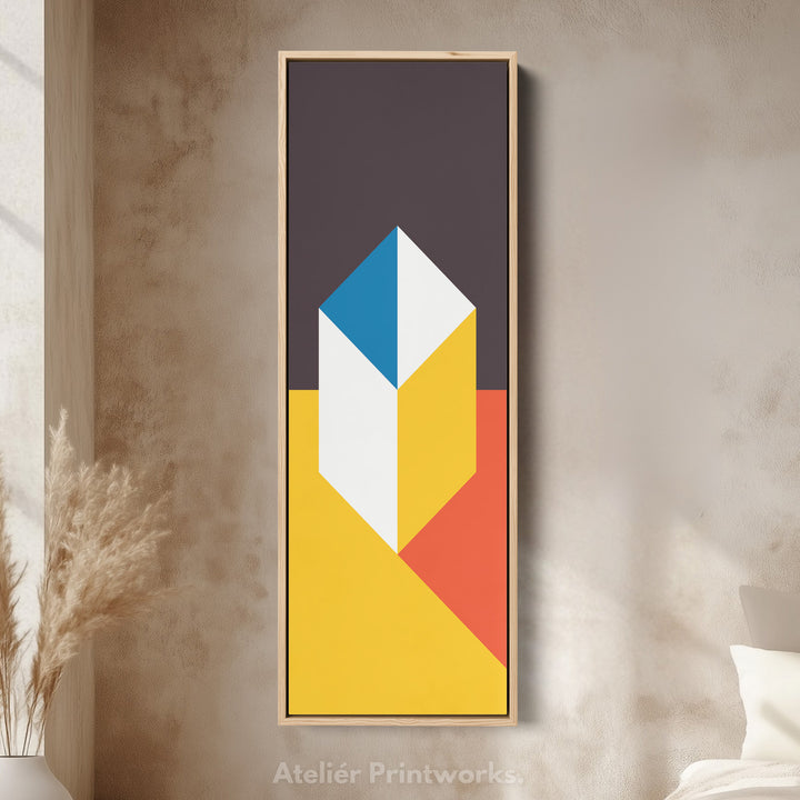 Abstract Cube Geometry Vertical Framed Canvas Wall Art for Office or Hallway
