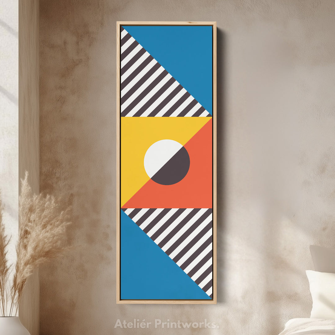 Bauhaus Stripes and Shapes Vertical Framed Canvas Wall Art for Living Room or Office