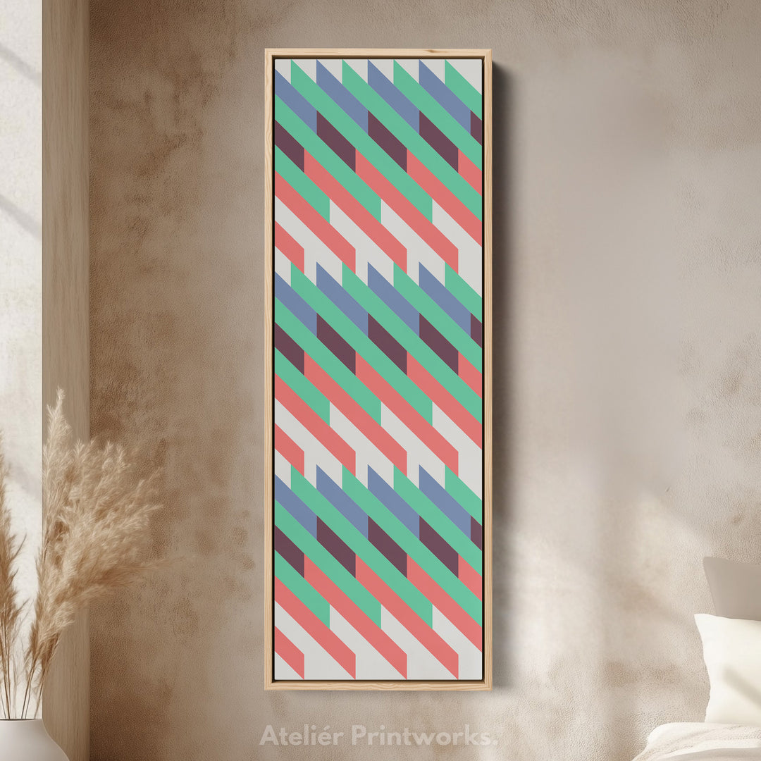 Retro Diagonal Stripes Vertical Framed Canvas Wall Art for Bedroom or Hallway