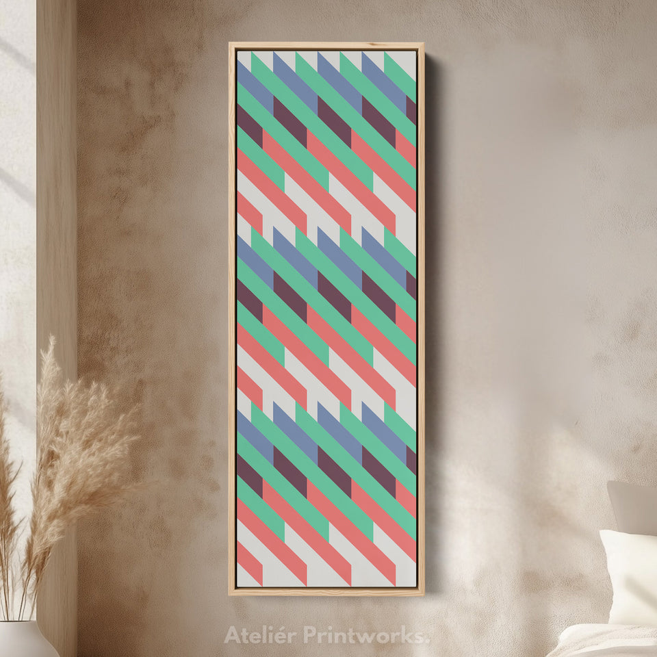 Retro Diagonal Stripes Vertical Framed Canvas Wall Art for Bedroom or Hallway