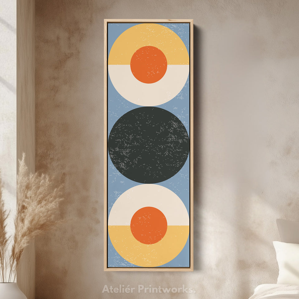 Retro Sun Circles Vertical Framed Canvas Wall Art for Hallway or Bedroom