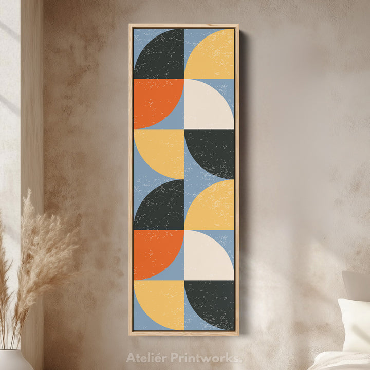 Geometric Half Circle Pattern Vertical Framed Canvas Wall Art for Bedroom or Hallway