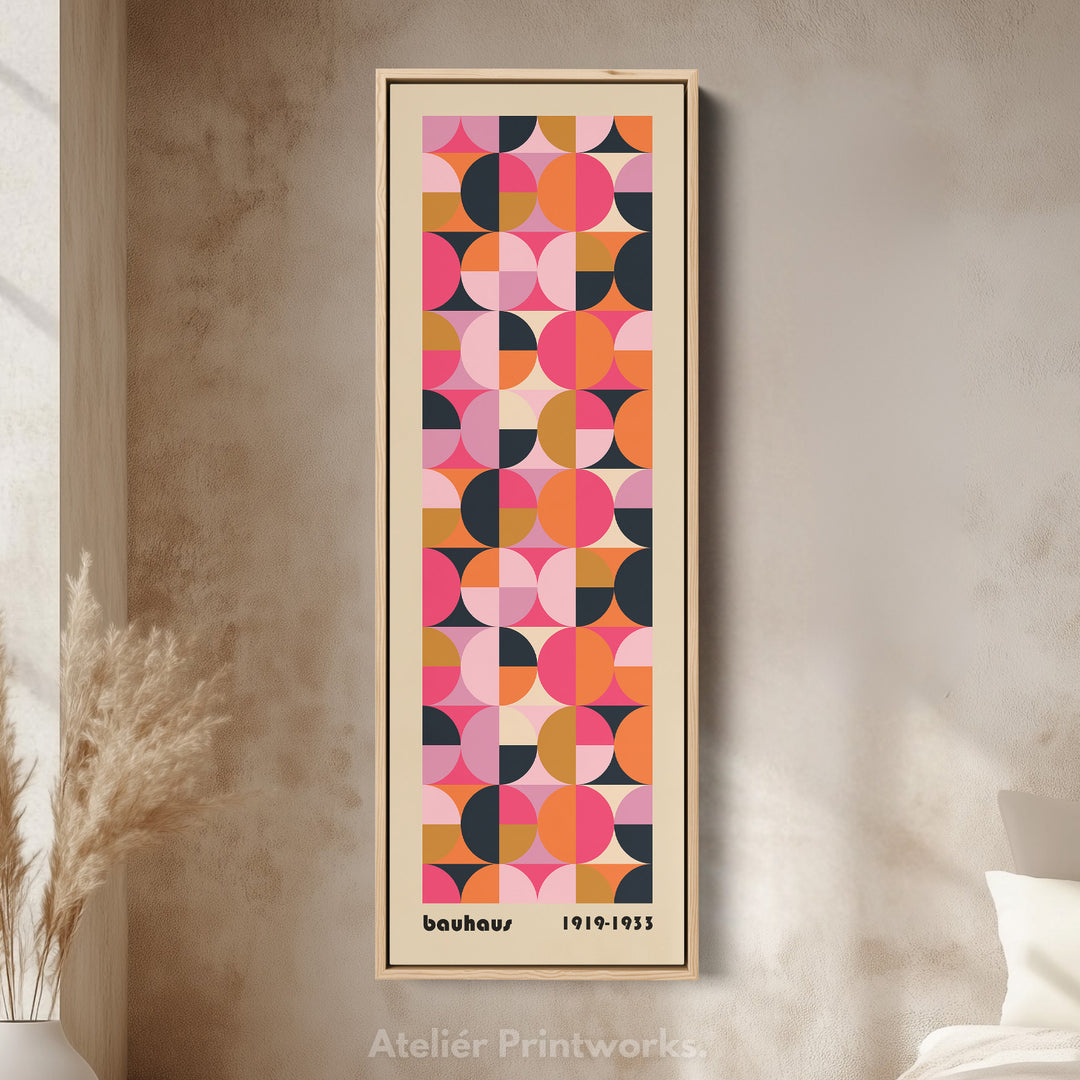 Minimalist Bauhaus Half Circles Vertical Framed Canvas Wall Art for Bedroom or Office