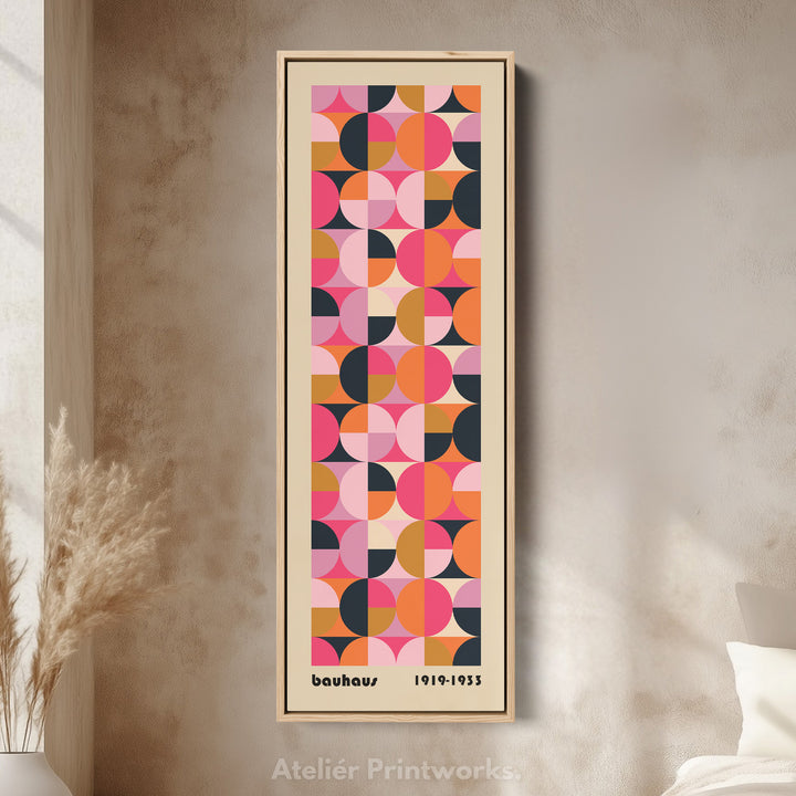 Minimalist Bauhaus Half Circles Vertical Framed Canvas Wall Art for Bedroom or Office