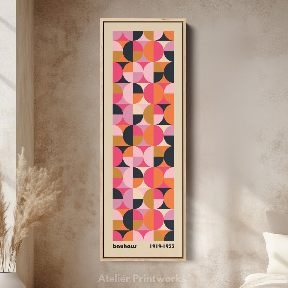 Minimalist Bauhaus Half Circles Vertical Framed Canvas Wall Art for Bedroom or Office