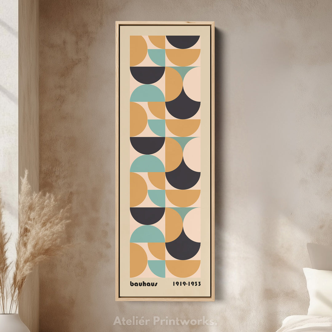 Retro Bauhaus Overlapping Shapes Vertical Framed Canvas Wall Art for Living Room or Study
