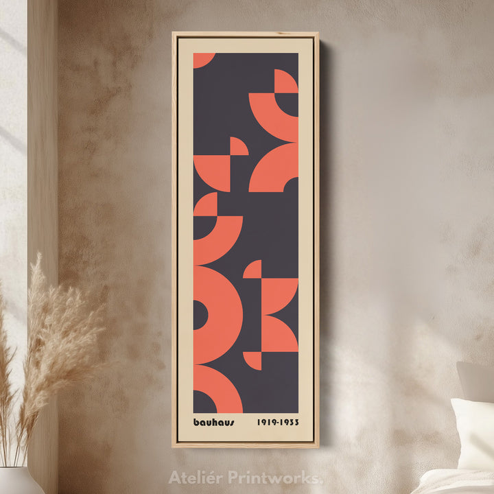 Blue and Orange Bauhaus Arches Vertical Framed Canvas Wall Art for Bedroom or Studio
