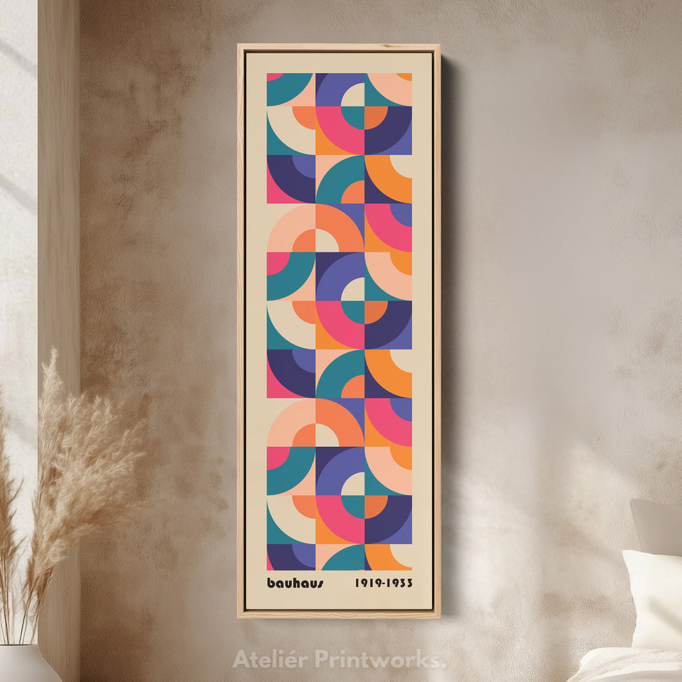 Orange and Blue Bauhaus Pattern Vertical Framed Canvas Wall Art for Bedroom or Living Room