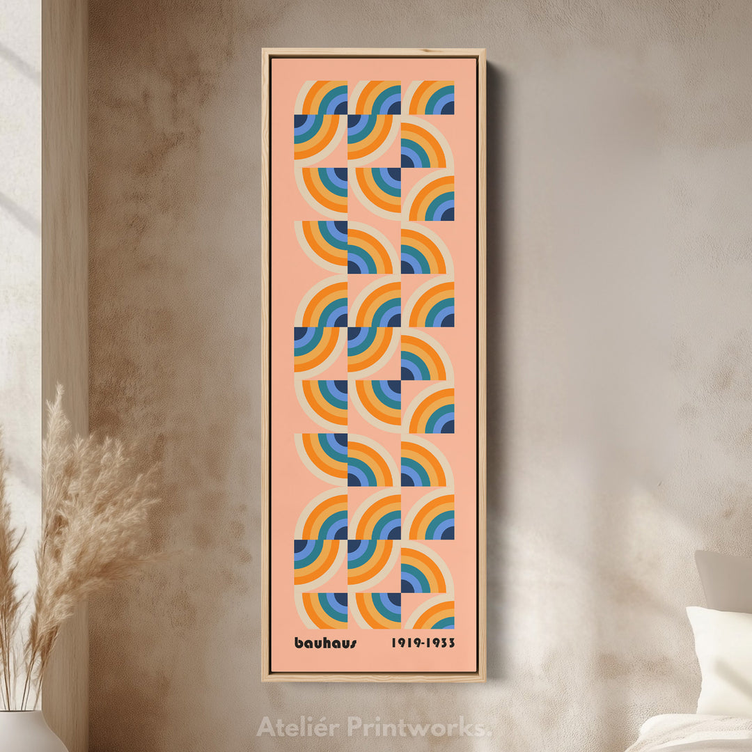 Vibrant Bauhaus Rainbow Arches Vertical Framed Canvas Wall Art for Living Room or Office