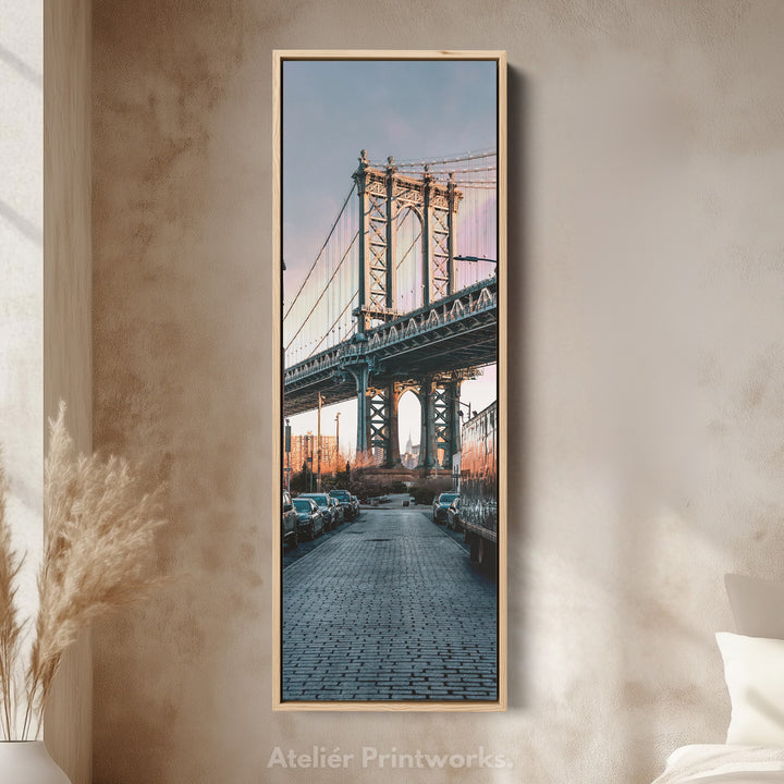 Narrow Wall Art Manhattan Bridge Vertical Framed Canvas For Hallway