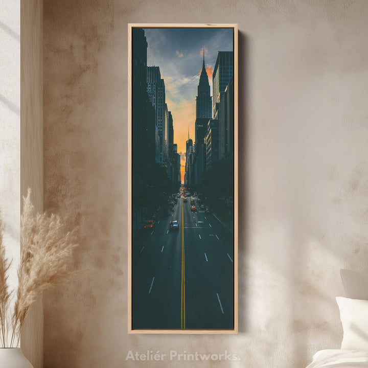 Thin Wall Art City Sunset Vertical Canvas For Living Room