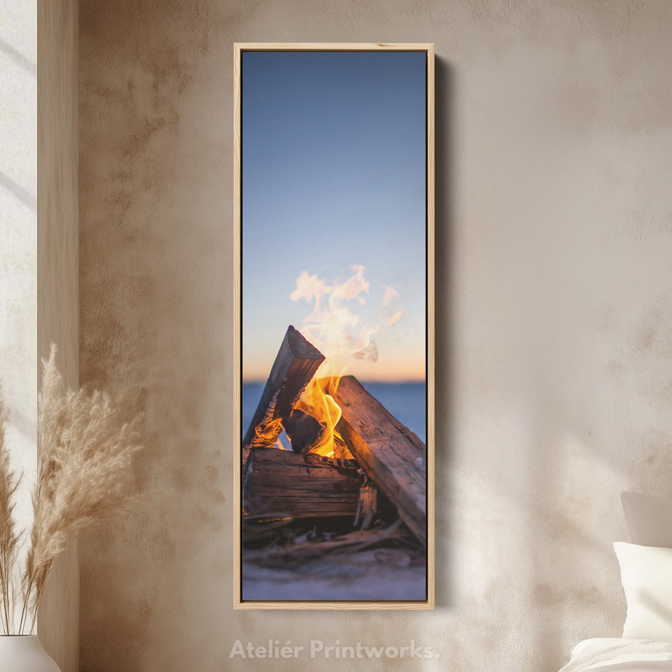 Long Vertical Canvas Campfire Flames Skinny Wall Art For Living Room