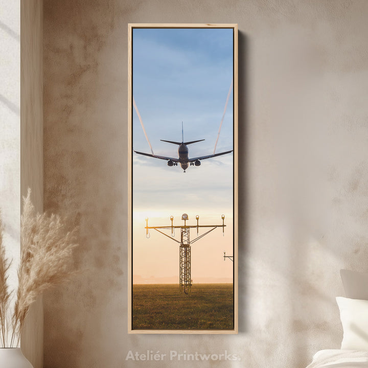 Long Vertical Canvas Airplane Landing Narrow Wall Art For Office