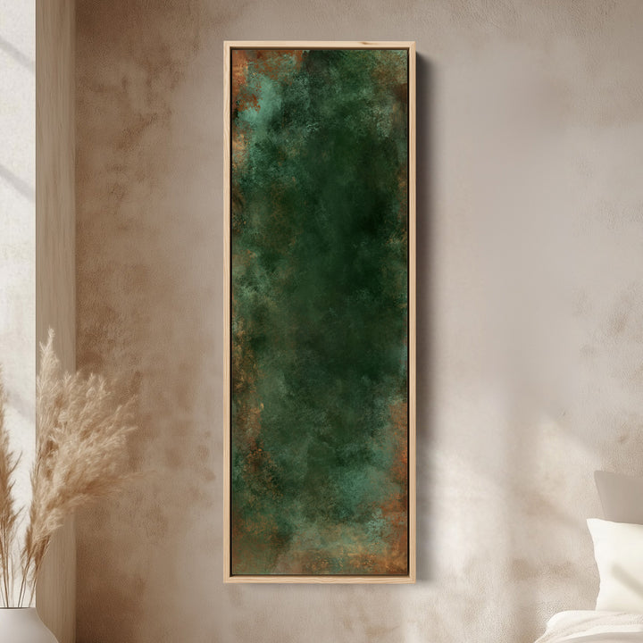 Large Vertical Wall Art Dark Green Abstract Tall Canvas For Office