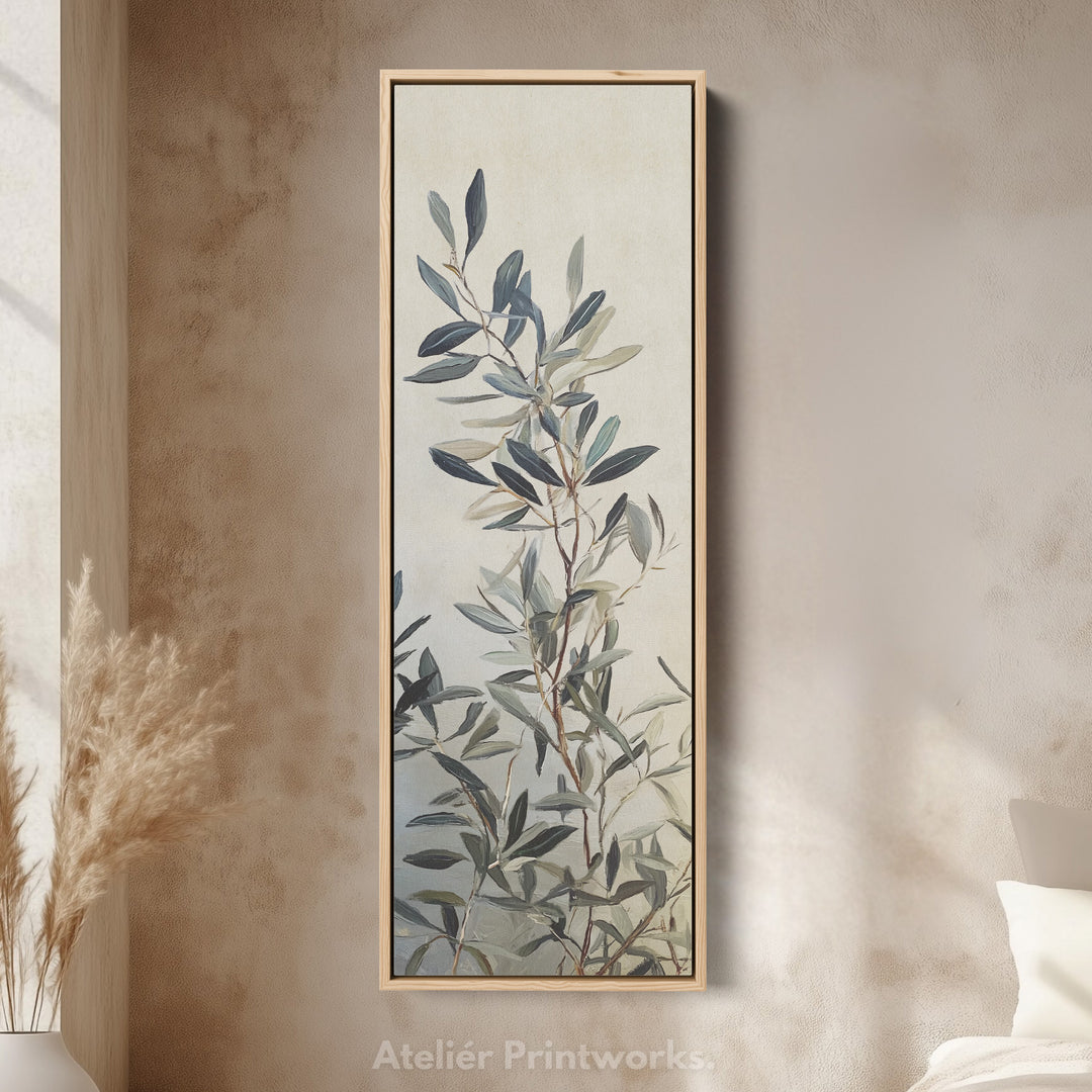 Skinny Wall Art Botanical Olive Branch Vertical Framed Canvas For Kitchen