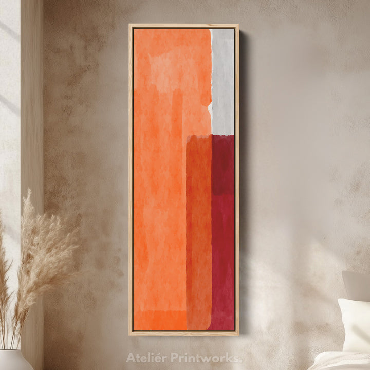 Vertical Framed Canvas Orange Red Geometric Pattern For Office