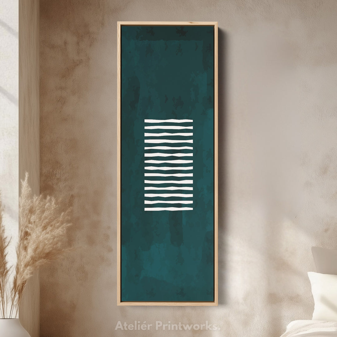 Skinny Wall Art Green White Vertical Framed Canvas For Hallway