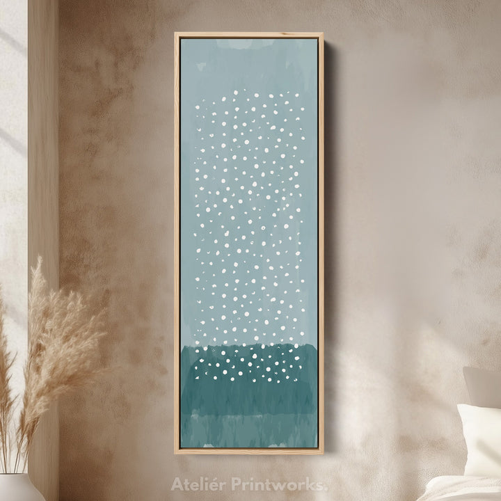 Vertical Framed Canvas Blue Dots Tall Canvas Wall Art For Bedroom