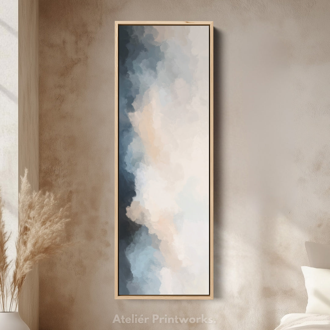 Vertical Wall Art Blue Beige Tall Modern Abstract Wall Art