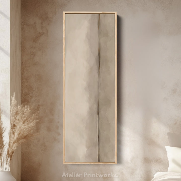 Vertical Framed Canvas Beige Minimal Wall Art For Bedroom Or Hallway