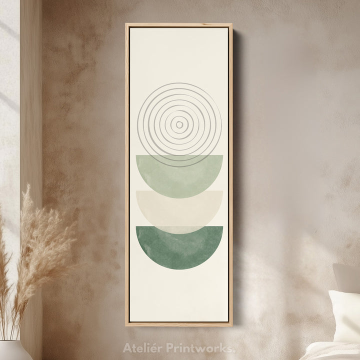 Tall Canvas Wall Art Green Minimal Ring And Shape Abstract