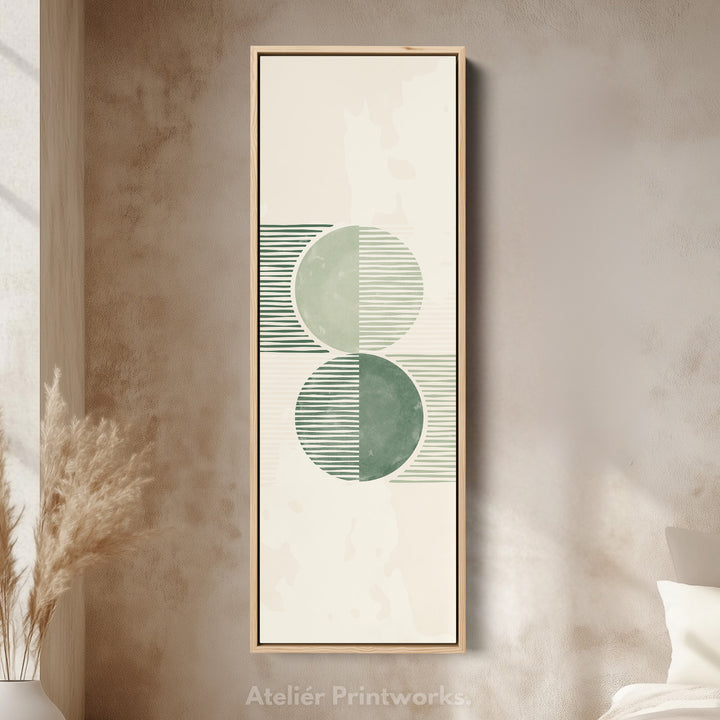 Long Vertical Canvas Minimal Green Circles Modern Abstract
