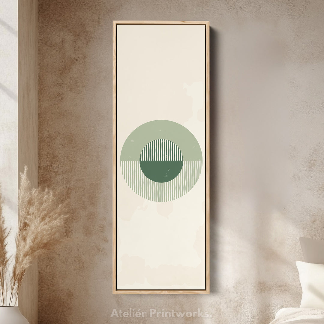 Vertical Framed Canvas Minimal Green Circle Statement