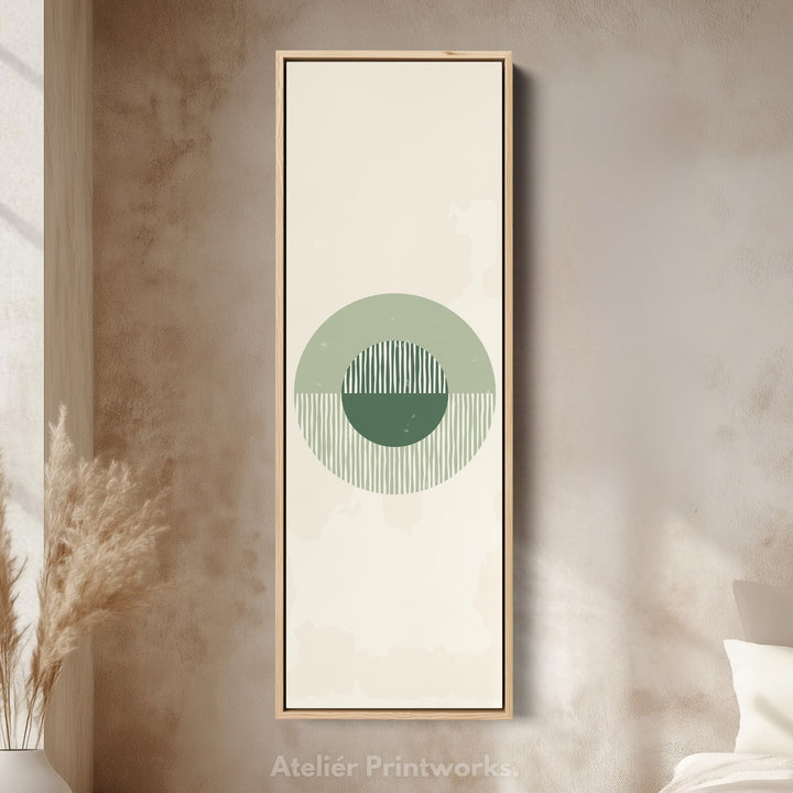 Vertical Framed Canvas Minimal Green Circle Statement