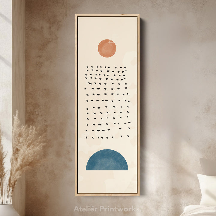 Hallway Wall Art Vertical Blue And Terracotta Linear Shapes