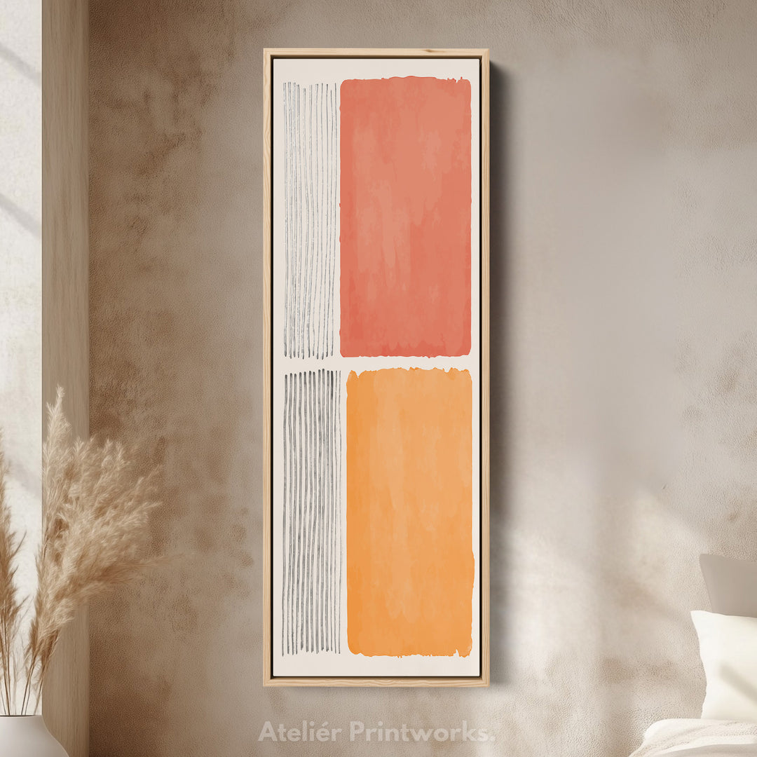 Tall Canvas Wall Art Orange And Neutral Minimal Blocks