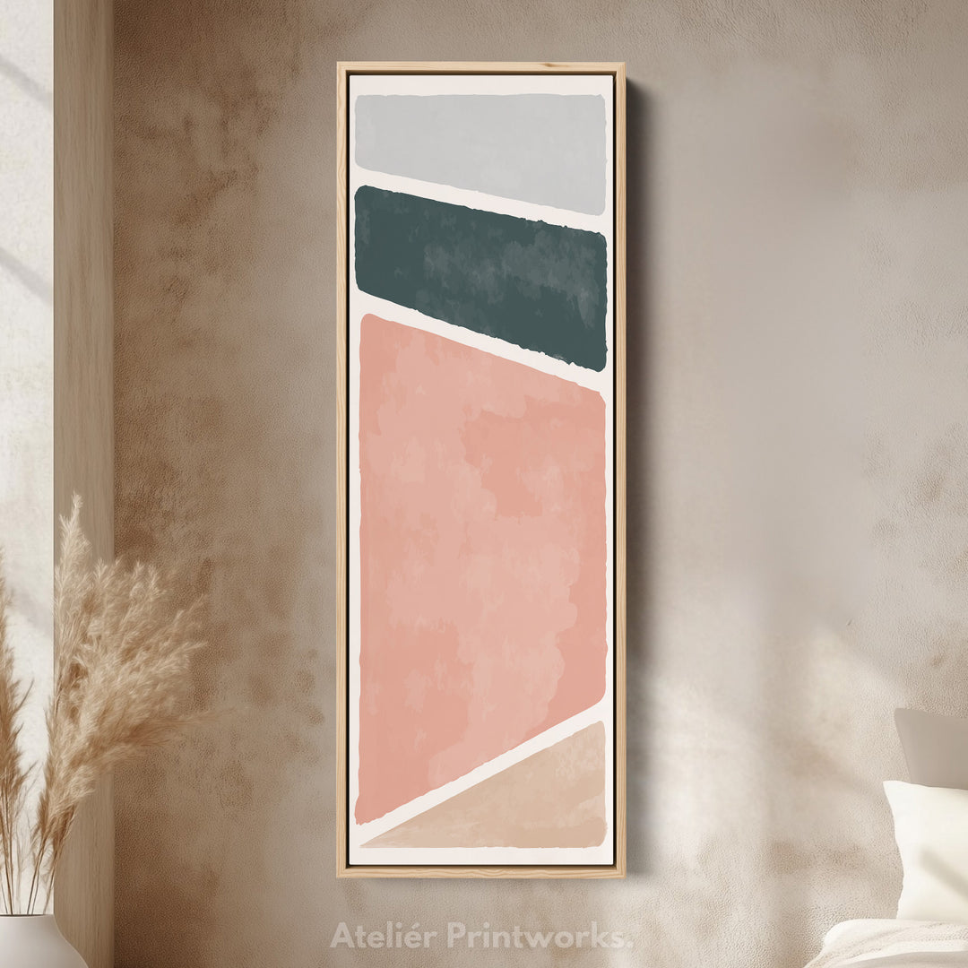 Tall Modern Abstract Wall Art Blue And Blush For Living Room