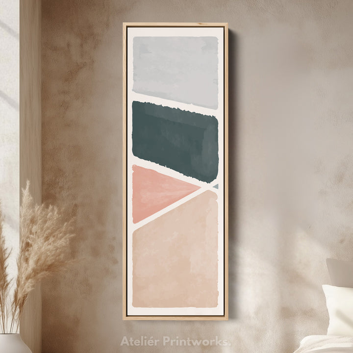 Vertical Framed Canvas Blue Grey Abstract With Modern Shapes