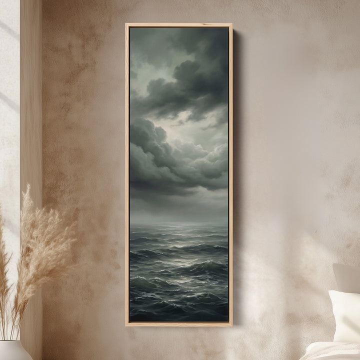 Above Bed Wall Art Overcast Ocean Horizon Panoramic Canvas Print Bedroom