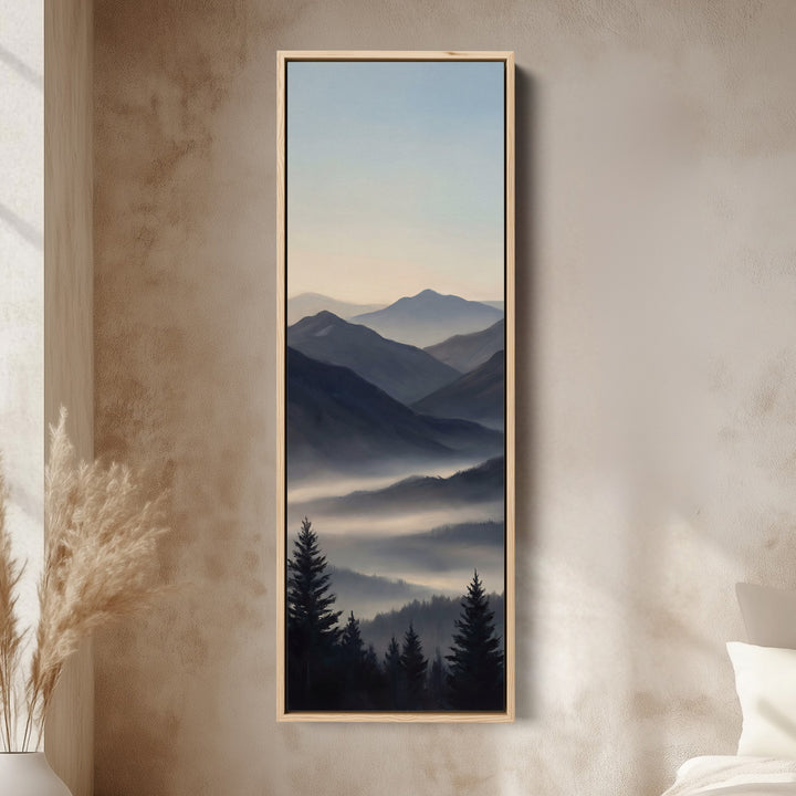 Mountain Valley Mist Wide Canvas Vertical Canvas Print For Office