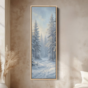 Panoramic Wall Art Snowy Forest Path Vertical Canvas Print For Hallway