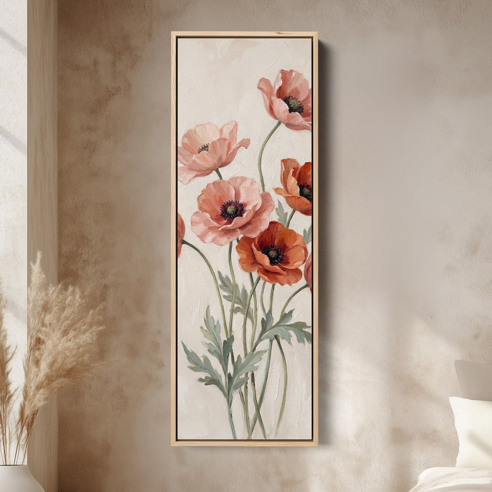 Coral Poppies Wide Canvas Vertical Canvas Print For Living Room