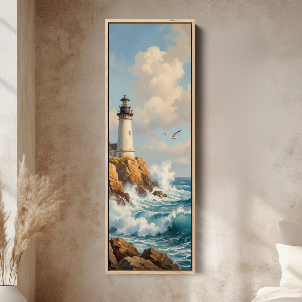 Lighthouse Coast Wide Framed Canvas Statement Wall Decor Hallway