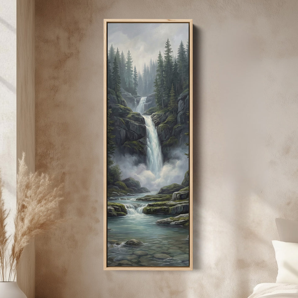 Pine Forest Falls Large Wall Art Framed Canvas Print Living Room