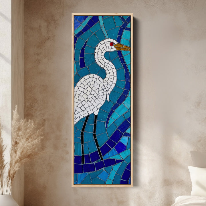 Mosaic White Bird Wide Canvas Vertical Canvas Print Living Room
