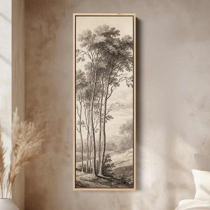 Vintage Tree Engraving Long Wall Art Vertical Canvas Print Living Room
