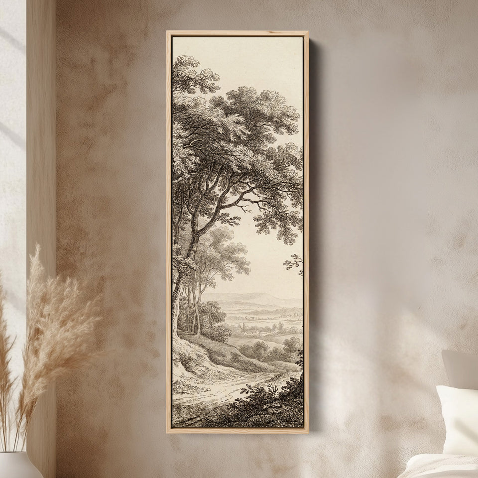 Vertikale Wandkunst Vintage Landschaftsgravur Gerahmte Leinwand Wohnzimmer