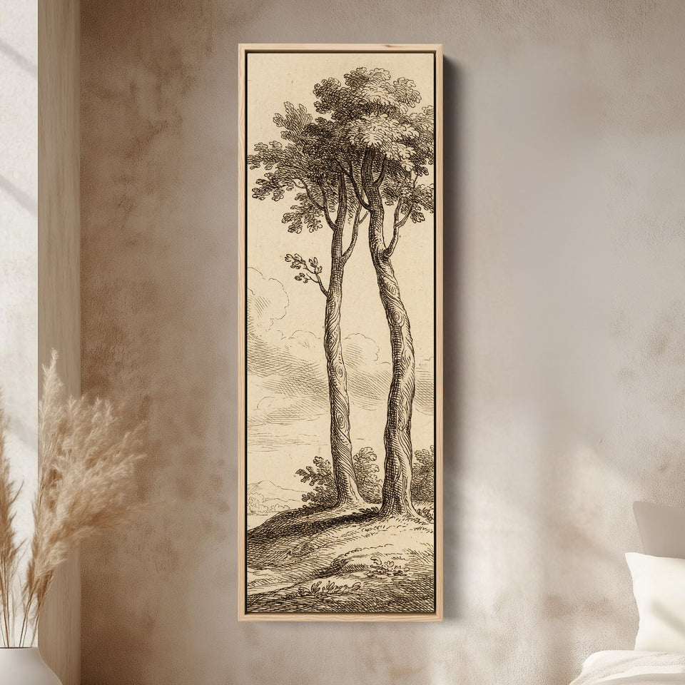 Long Wall Art Vintage Tree Illustration Canvas Print Hallway
