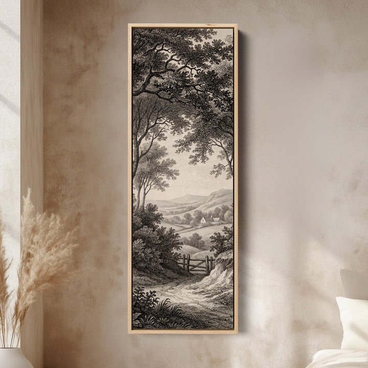 Vintage Countryside Path Vertical Wall Art Wide Canvas Bedroom